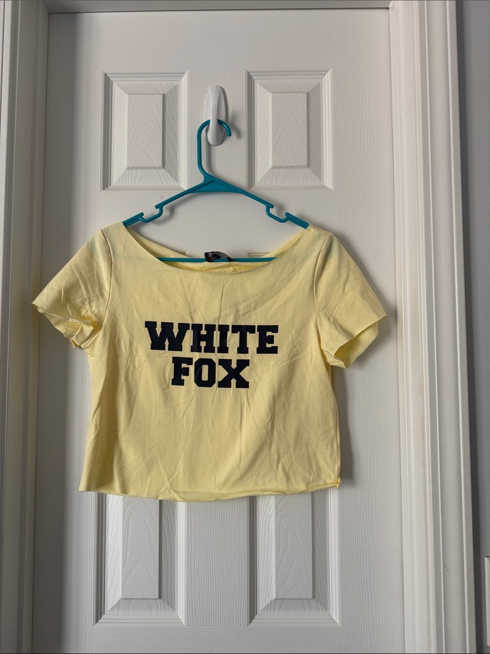White Fox Boutique Pale Yellow Logo Crop Top